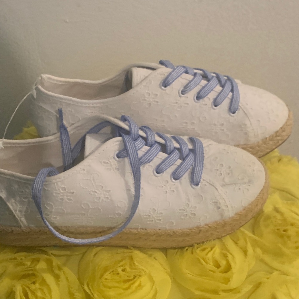 GAP White Espadrille Sneakers with Blue Laces